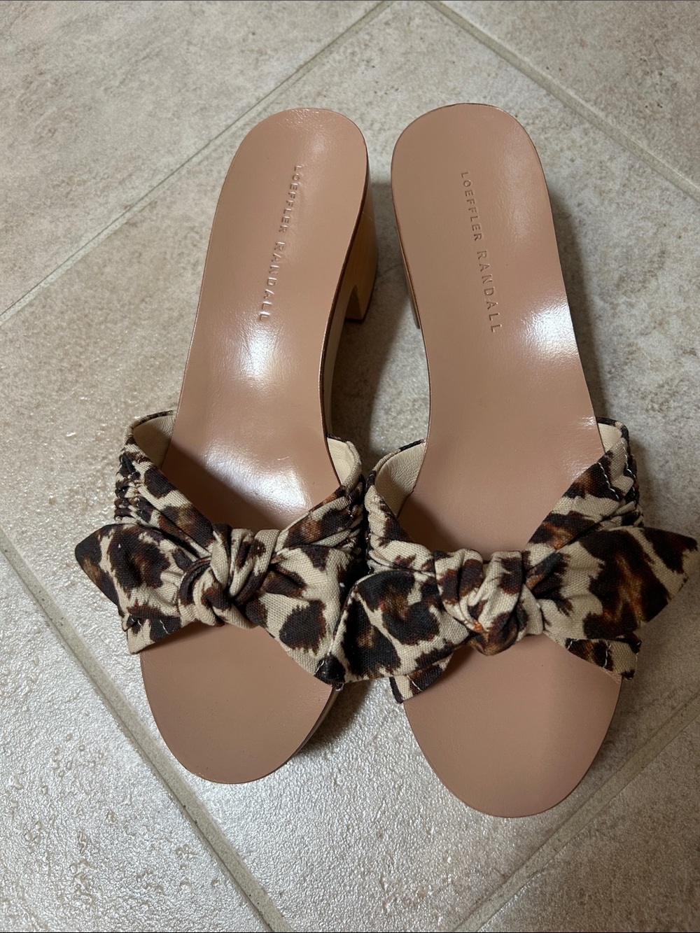 Loeffler Randall Leopard Bow Slide Mules - Tan/Natural